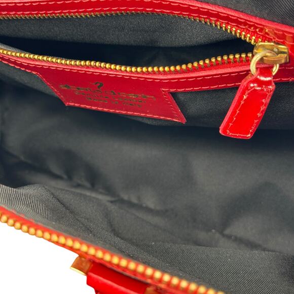 Alberta Di Canio Red Satchel Handbag Top Handle Patent Leather Large Bowler Bags - Picture 9 of 10